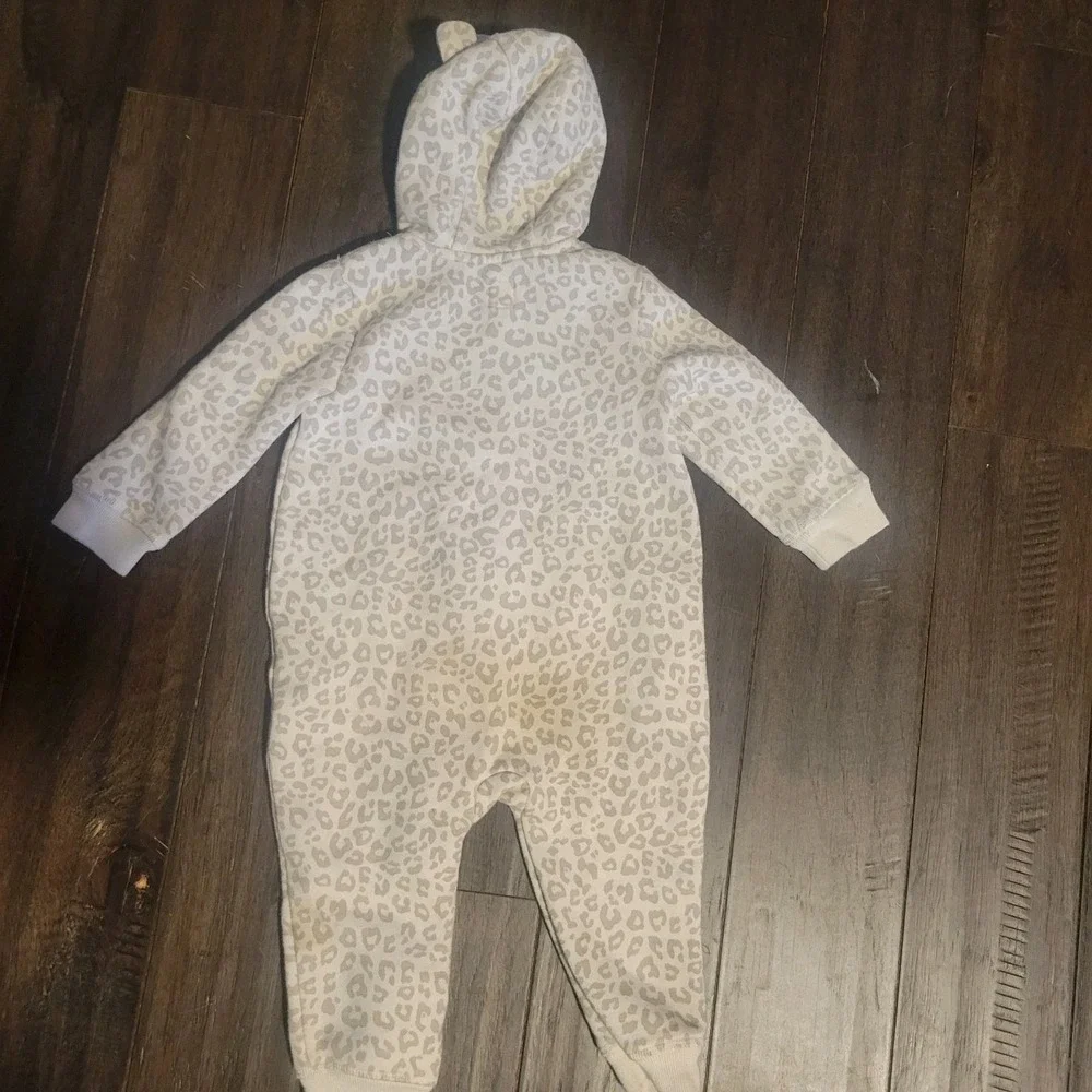 Baby Gap Leopard Hoodie One Piece 12-18 Months Ivory Cold Weather Zip Up
